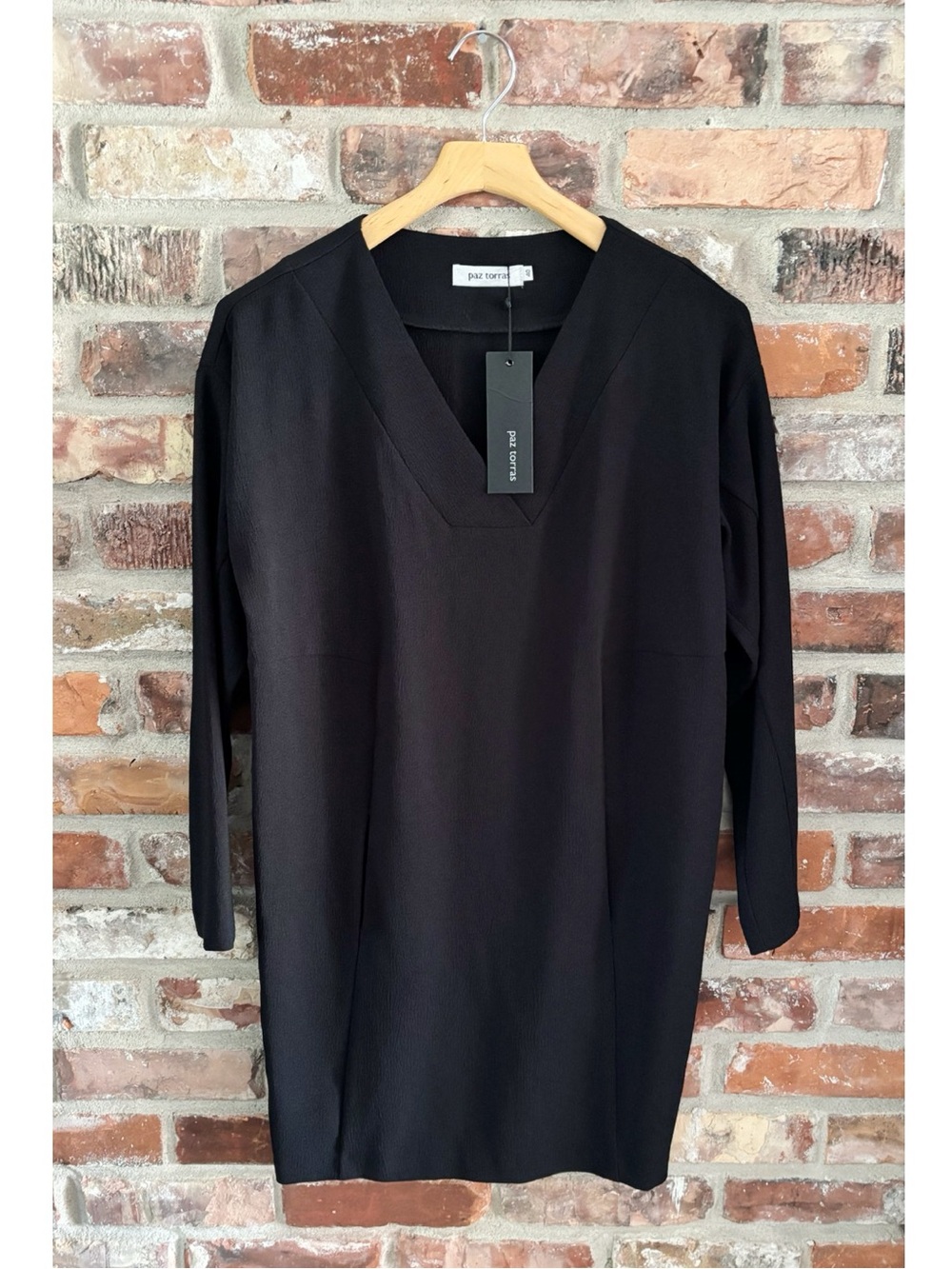 Paz Torras Black V Neck Long Sleeve Tunic Dress NWT, 40